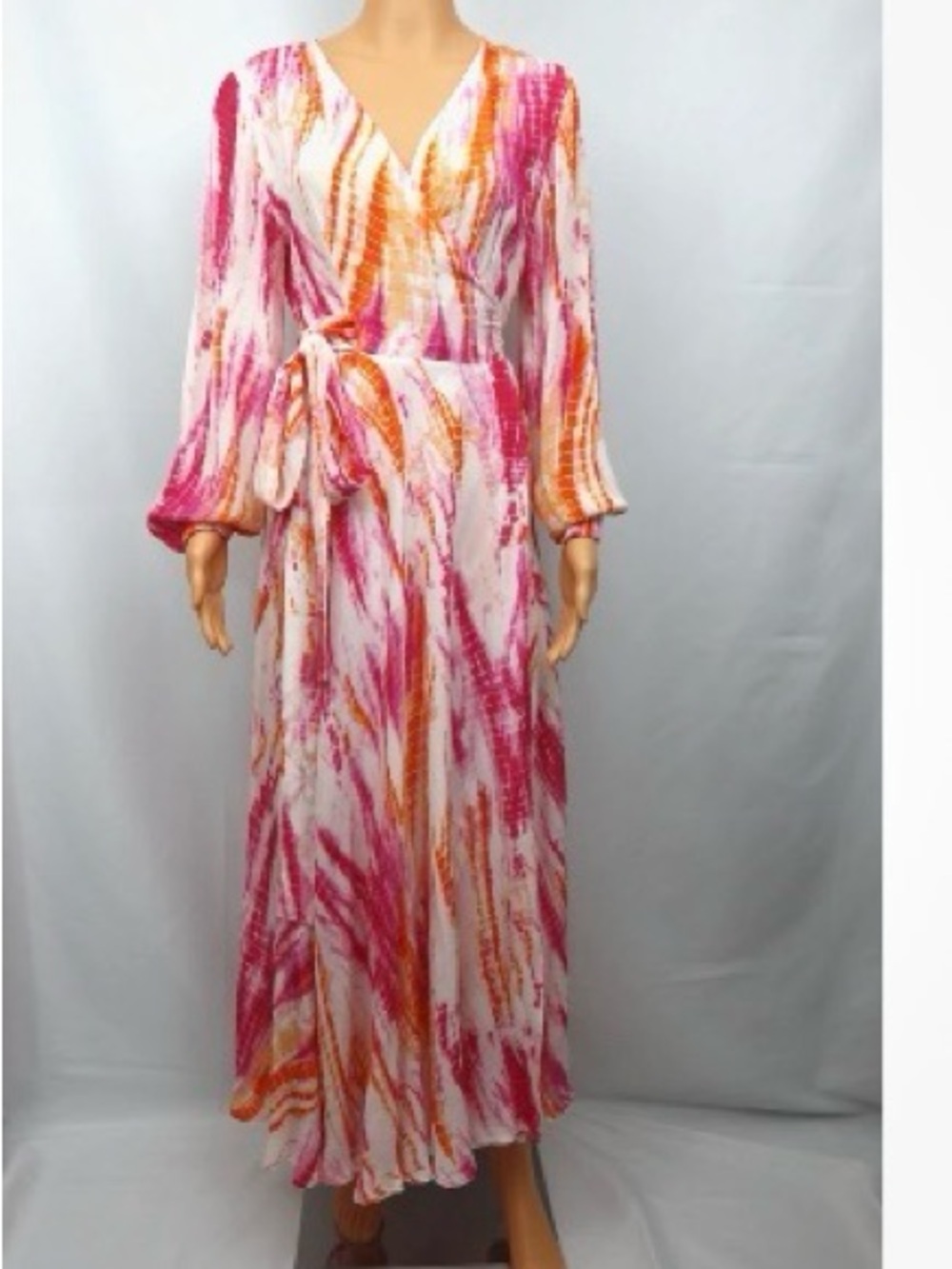 Boston Proper Pink & Orange Brushstroke Wrap Maxi Dress